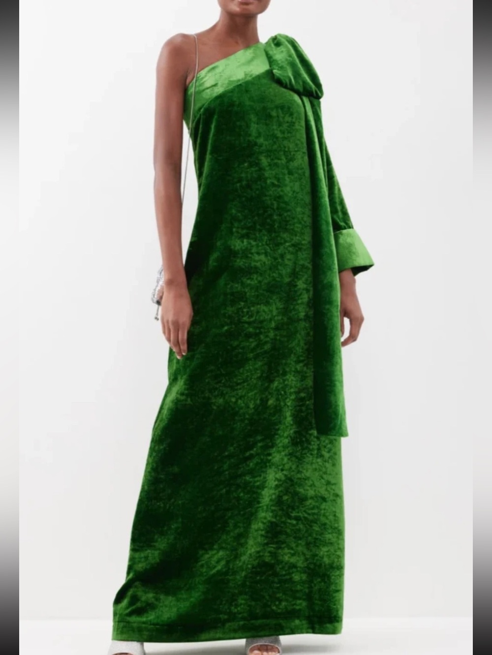 Bernadette Nel, Green Velvet One Shoulder Dress-